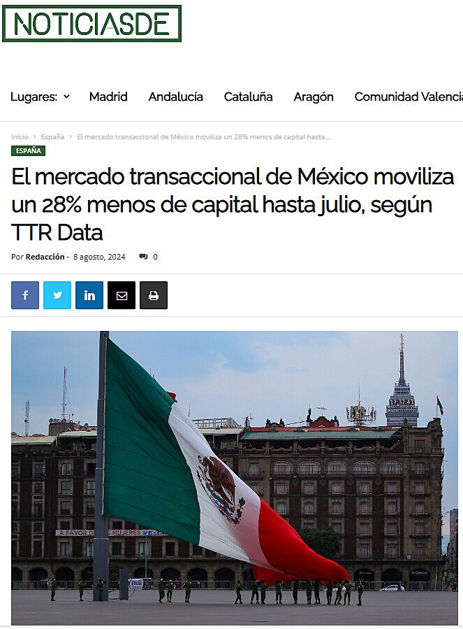 El mercado transaccional de Mxico moviliza un 28% menos de capital hasta julio, segn TTR Data